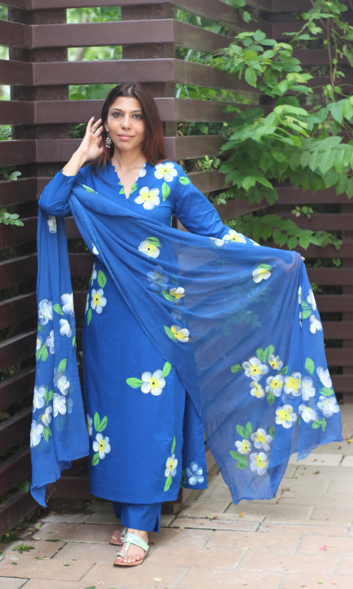 Blue chiffon dupatta suit set