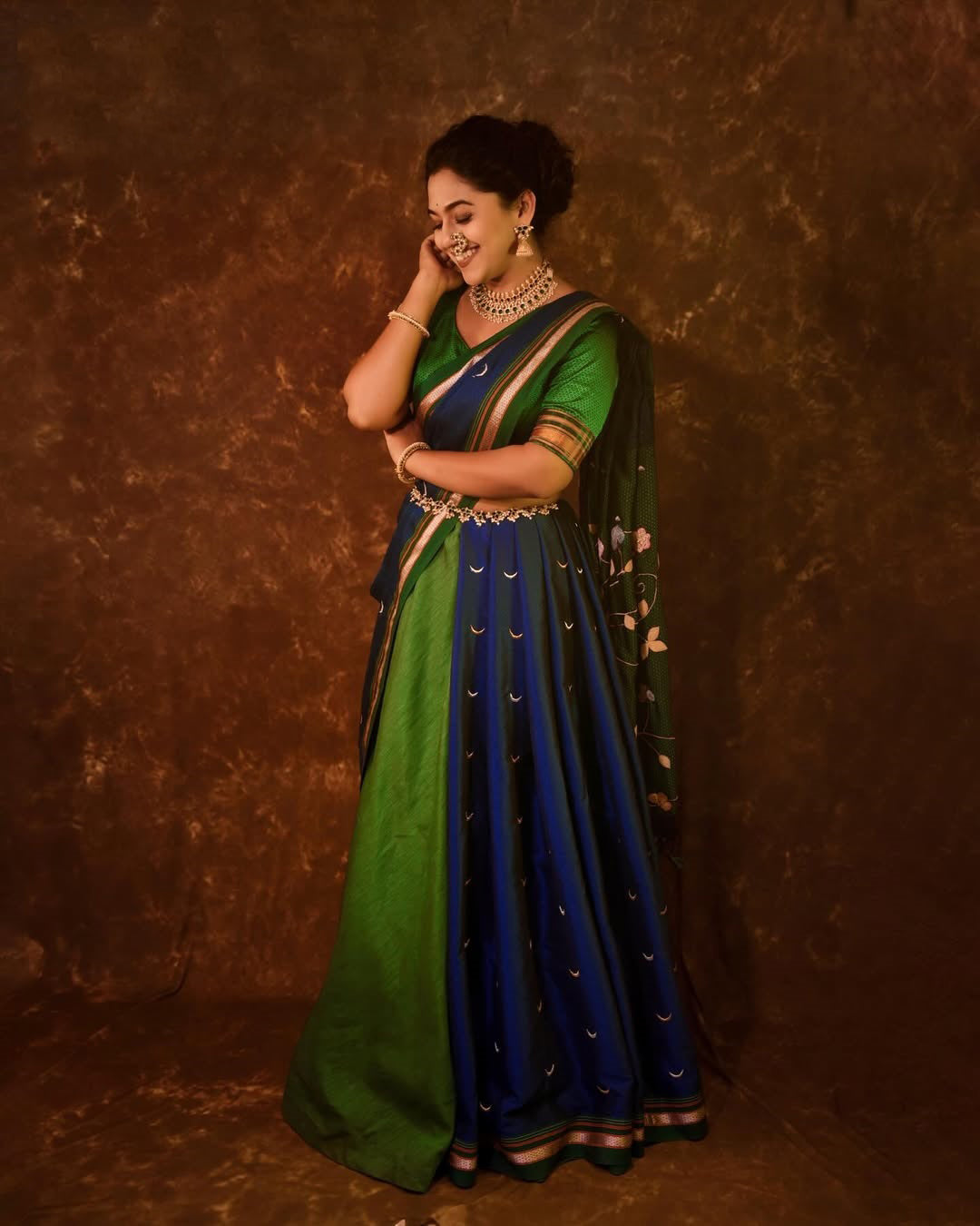 Blue green festive saree