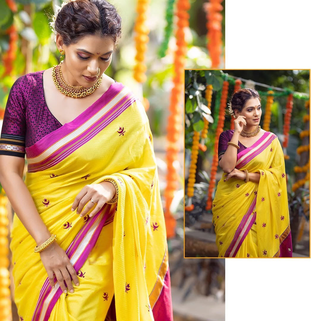 Paithani border yellow saree