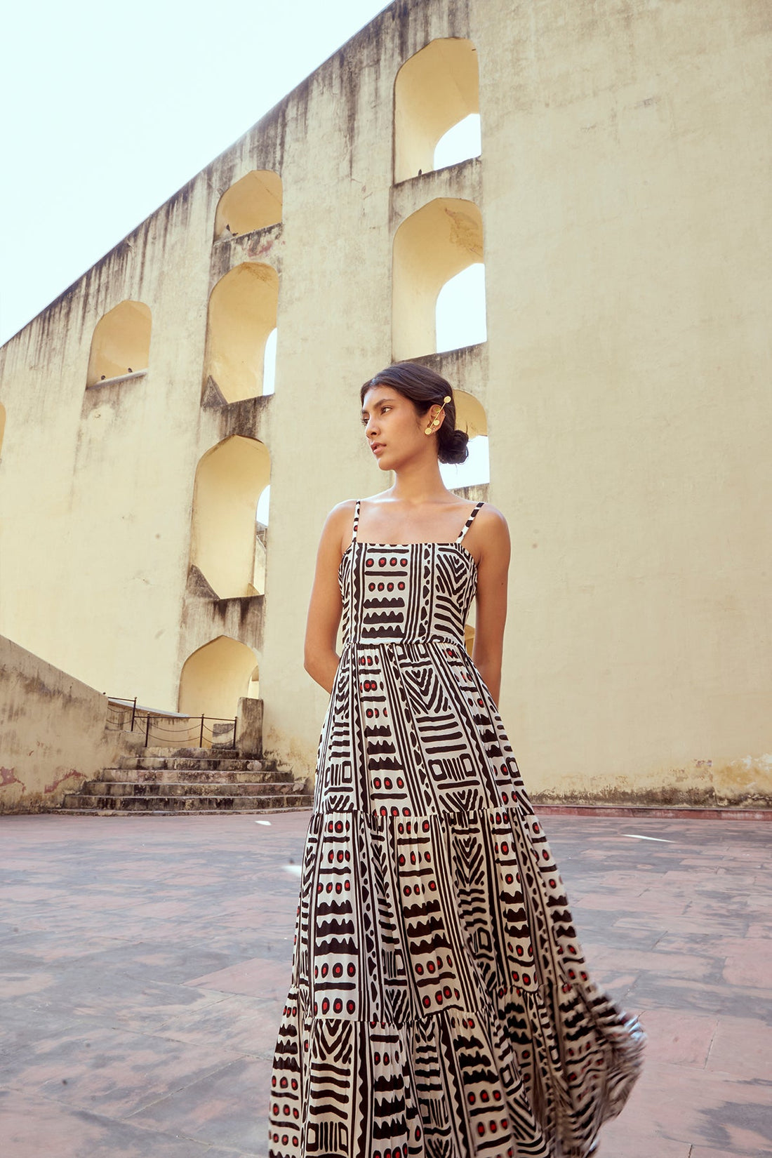 Lined full-length dress