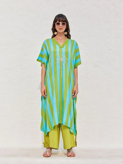 Green & Turquoise Mai Tai Kaftan Kurta Palazzo Set