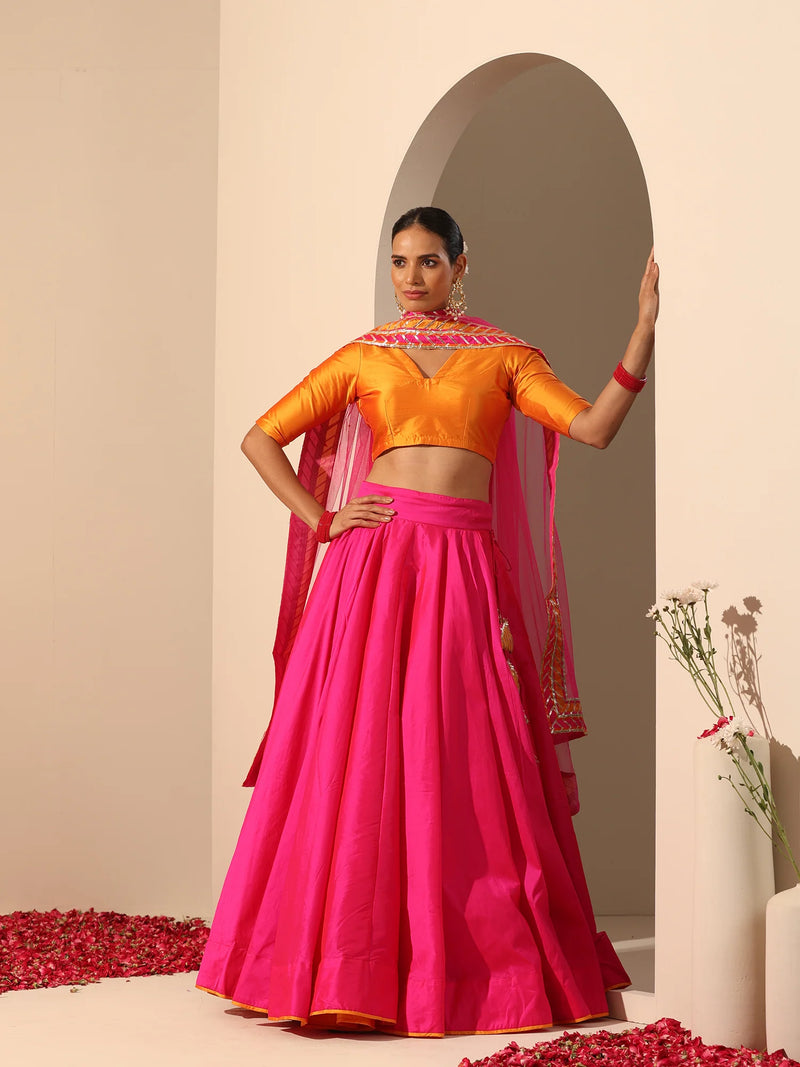 Women's Gul Hot Pink Taffeta Silk Lehenga Set