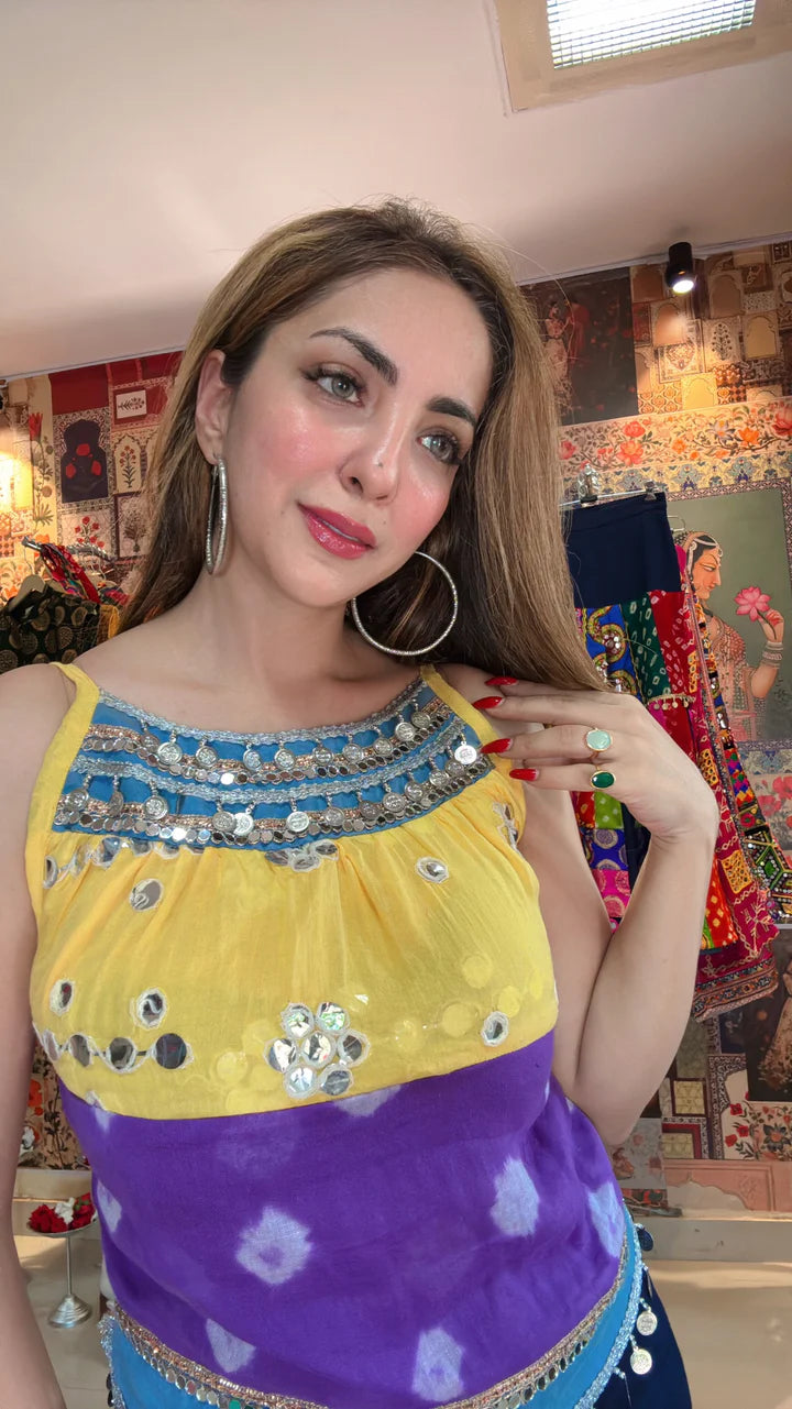 halter neck mirror work top