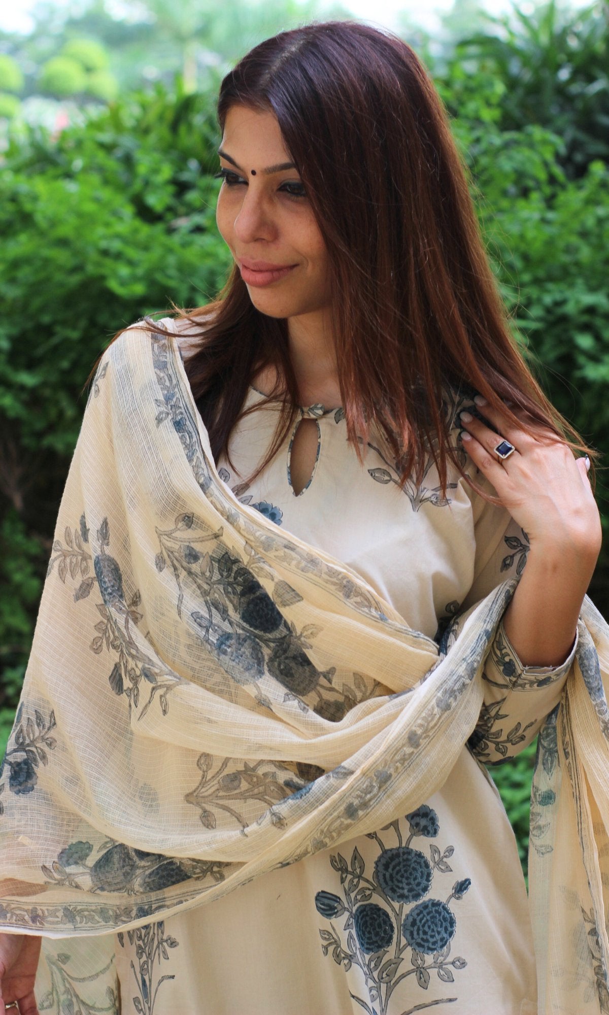 block print kurta pant dupatta