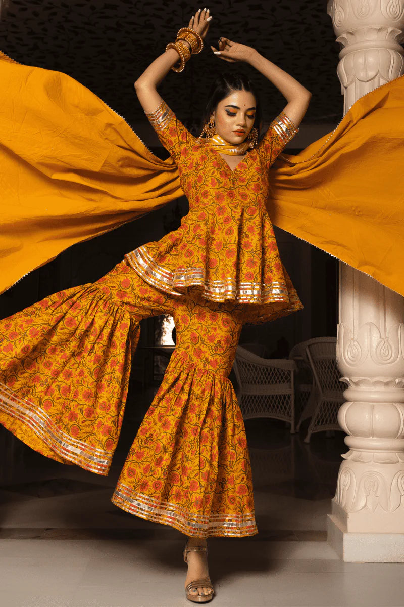 mustard yellow sharara set