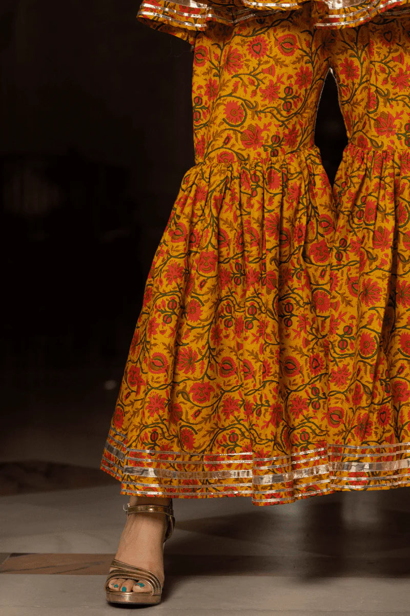 festive mustard sharara dress