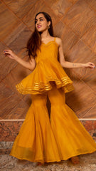 Mustard Organza Sharara Set with Dupatta
