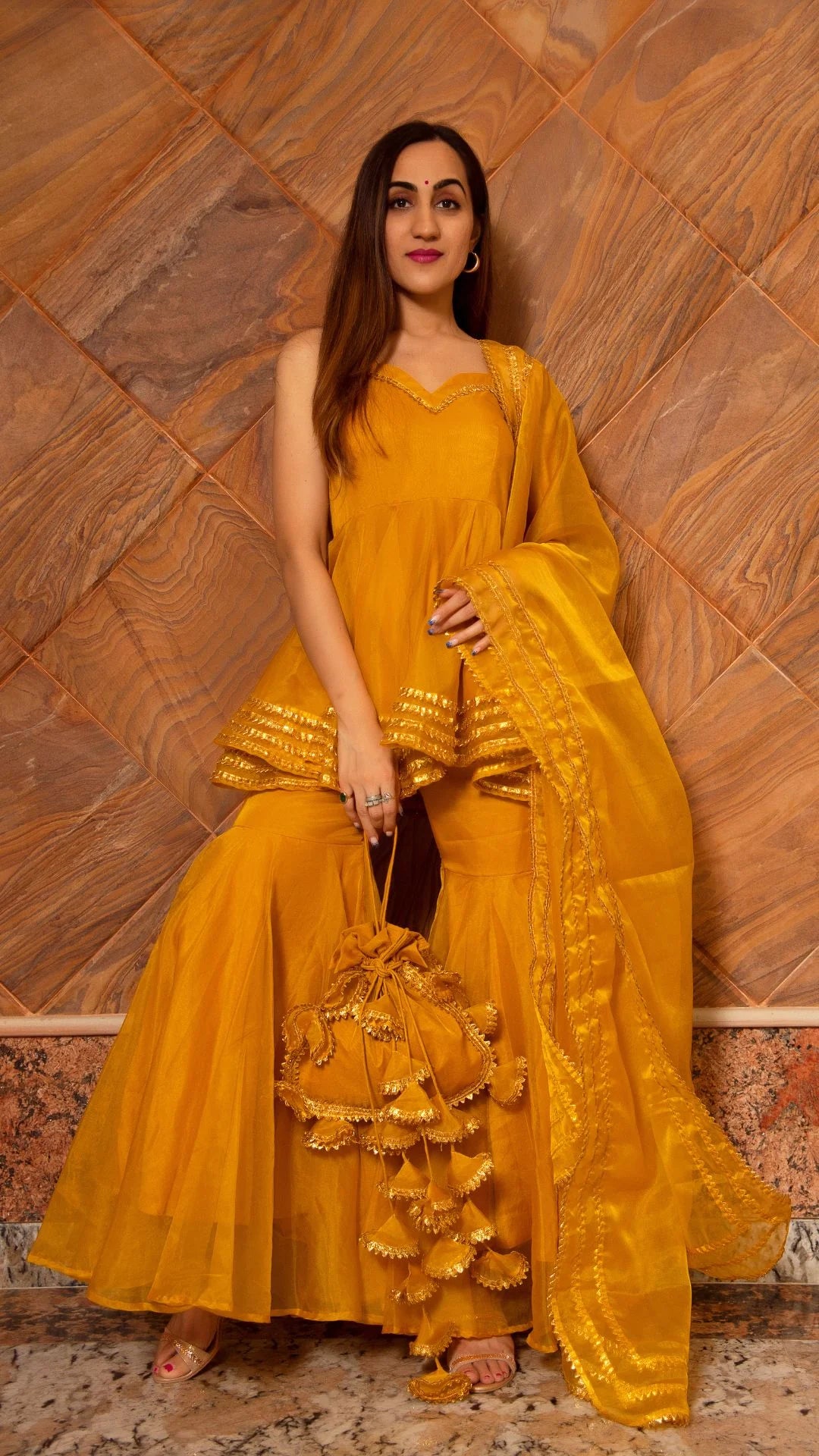 ethnic mustard outfit for women