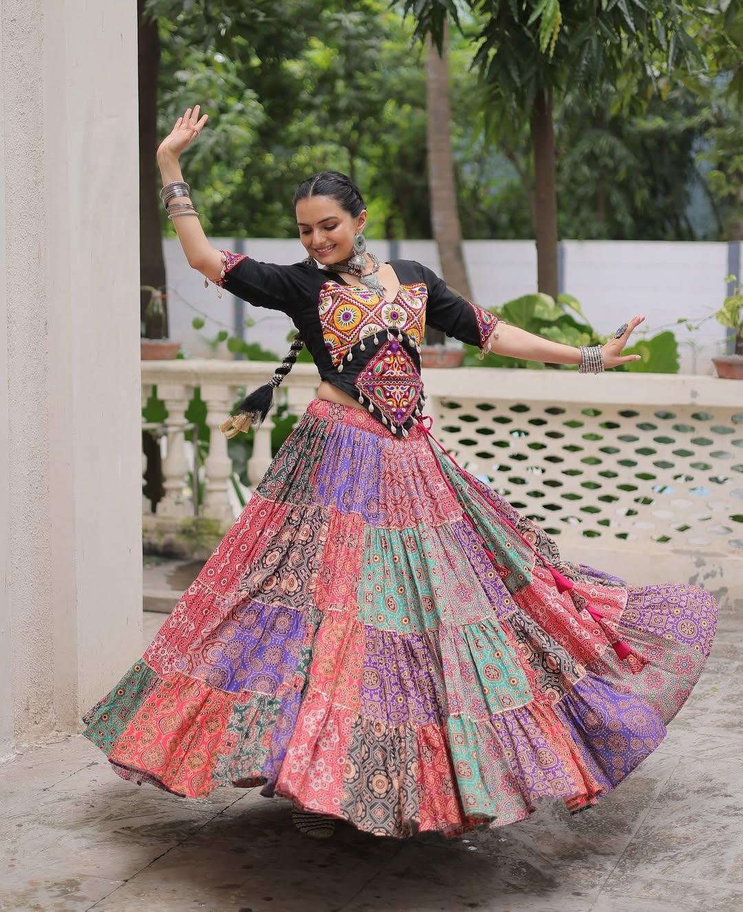 Cotton lehenga with embroidered top