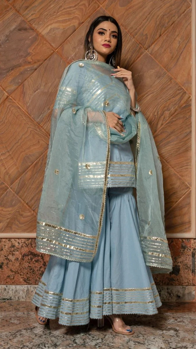 Women’s Powder Blue Cotton Sharara Set