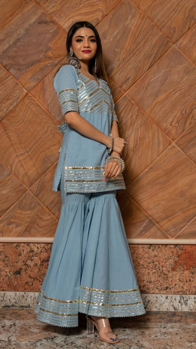 powder blue sharara set