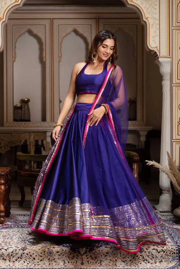 Gulabi Galiyan Purple Taffeta Silk Gota Patti Lehenga Set