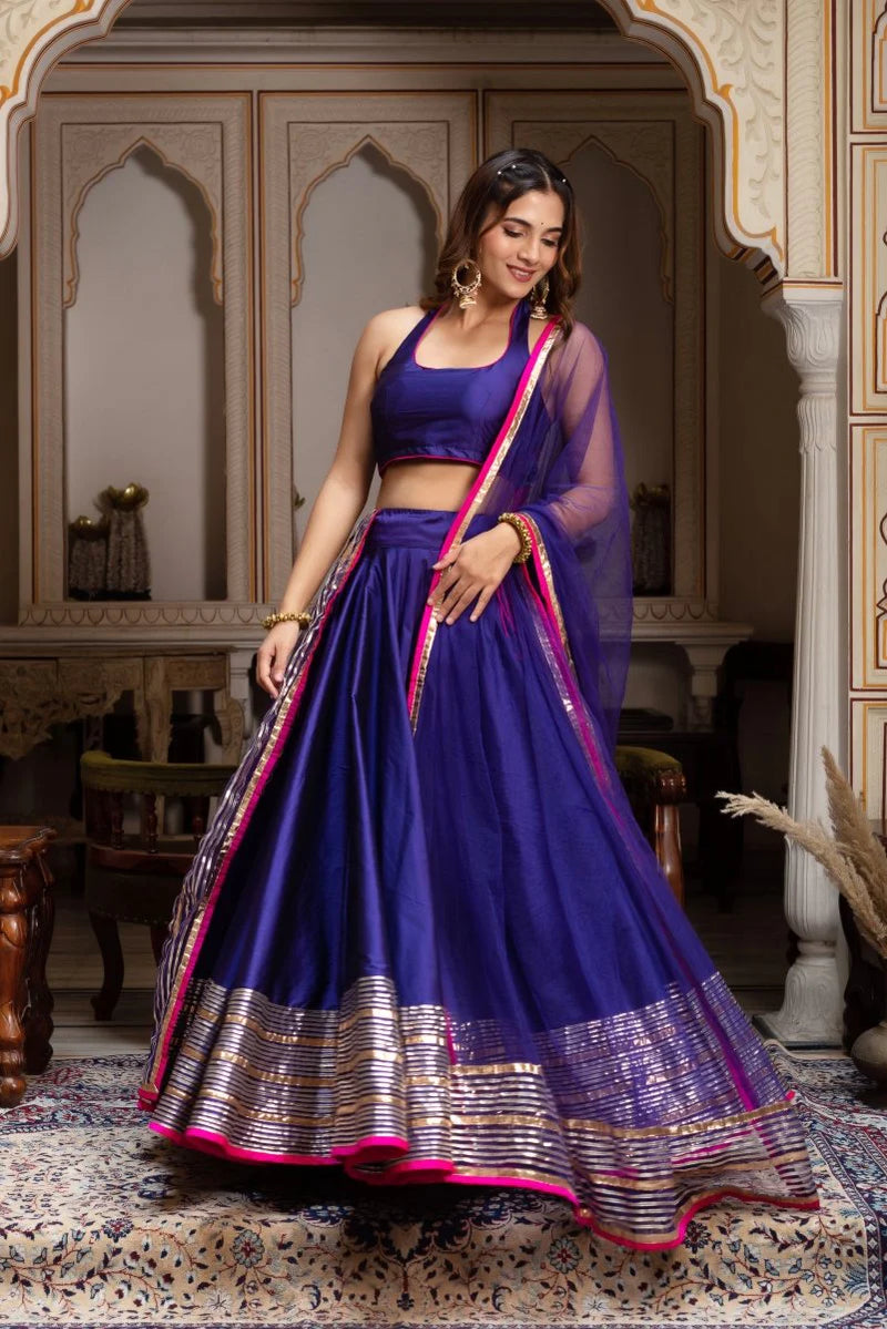 Gulabi Galiyan Purple Taffeta Silk Gota Patti Lehenga Set