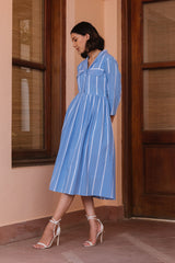 blue and white stripe dress