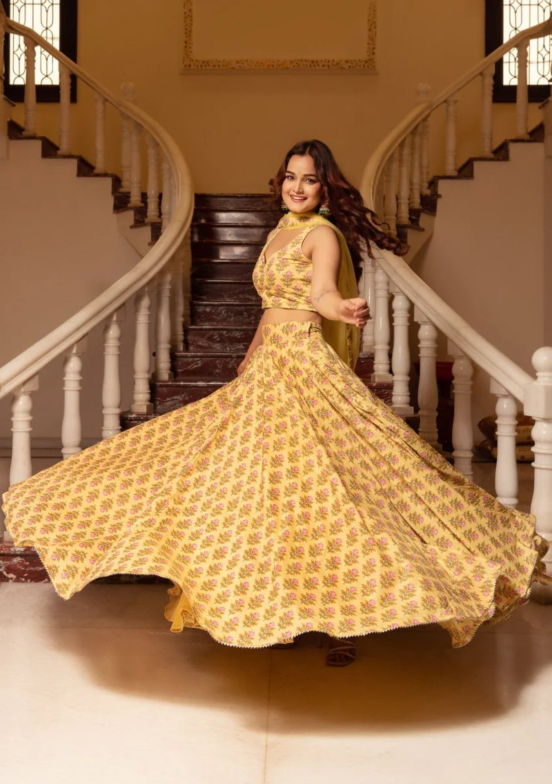 yellow cotton lehenga set