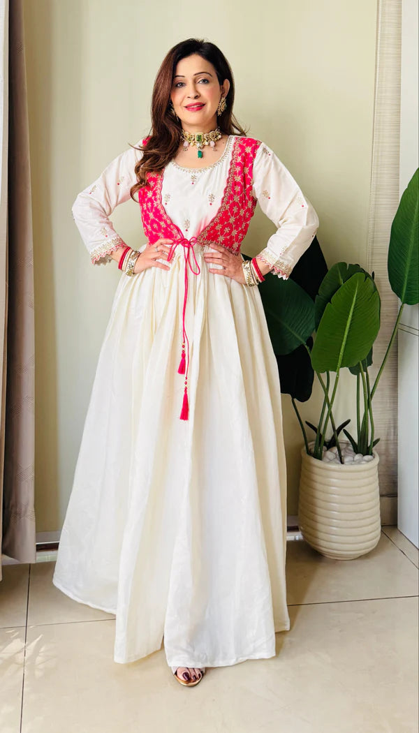Women's Chanderi Maxi Dress with Jacket