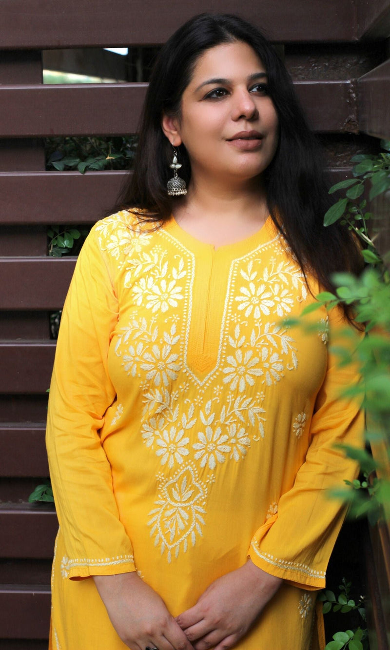 Women’s Modal Yellow Chikankari Kurta