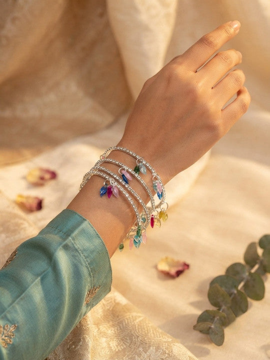 Gold-Plated Stone Studded & Beaded Bangles