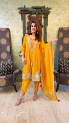 yellow anarkali suit with dhoti pants