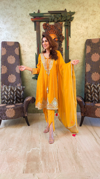 mirror work anarkali kurta set
