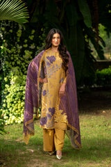 yellow and purple Indian suit