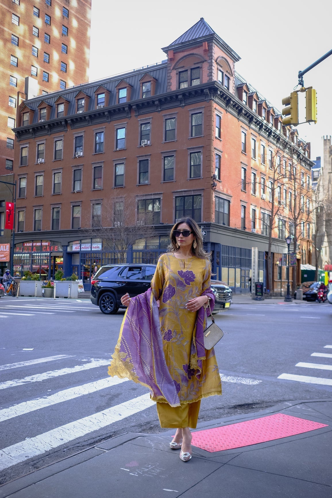 Yellow and Purple Muslin Suit Set With Cut Work Dupatta