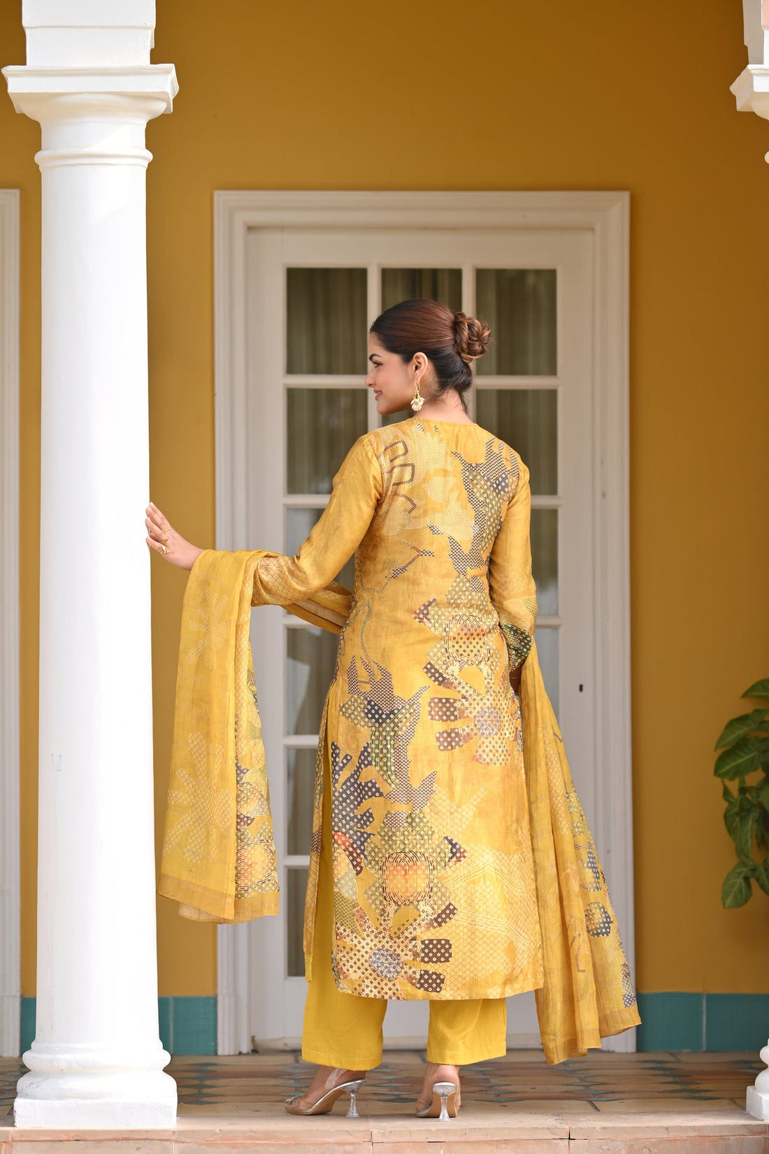 Yellow Bandhani suit for mehndi or pooja