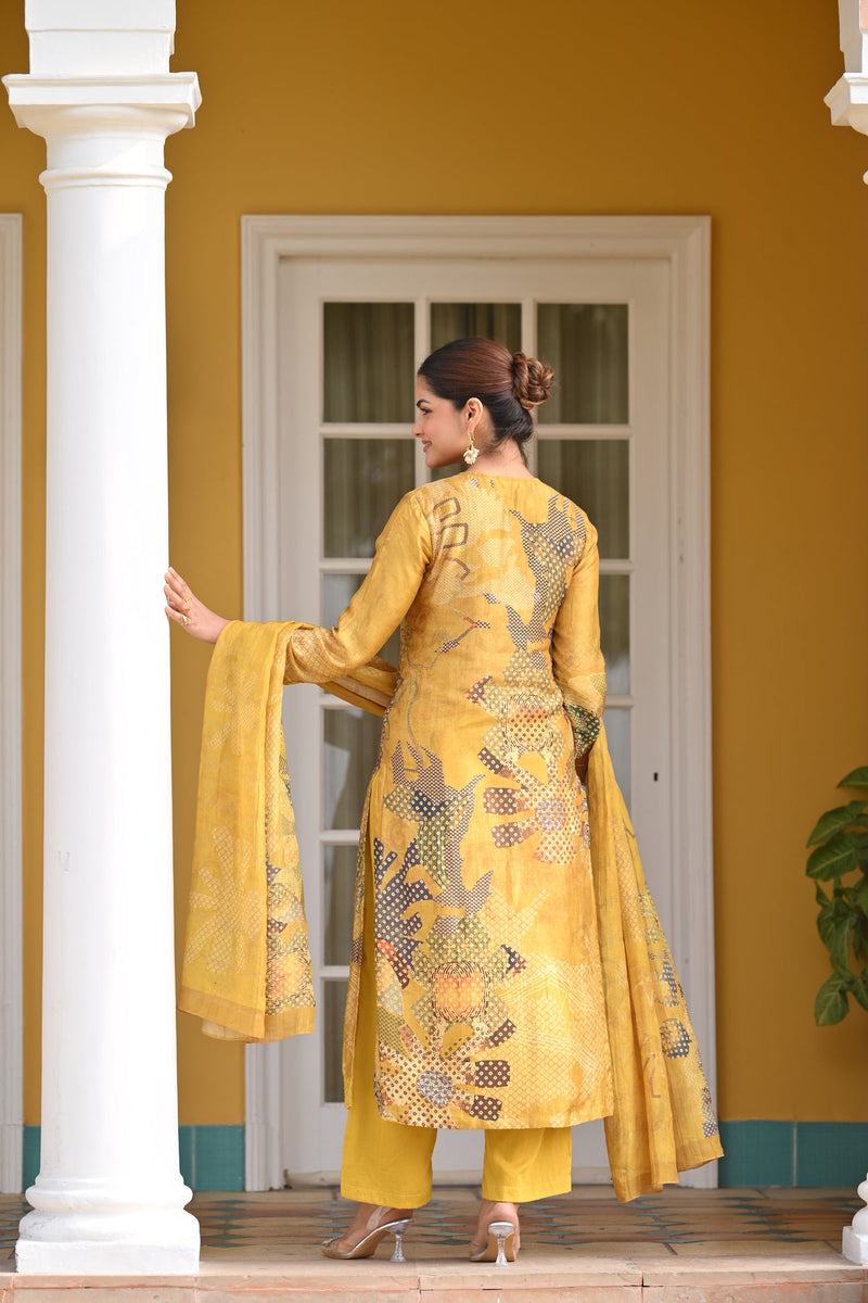 Yellow Bandhani suit for mehndi or pooja