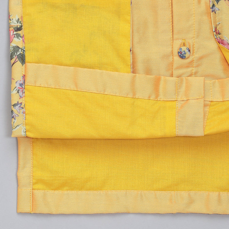 Yellow Boys Kurta Pyjama with Printed Jacket