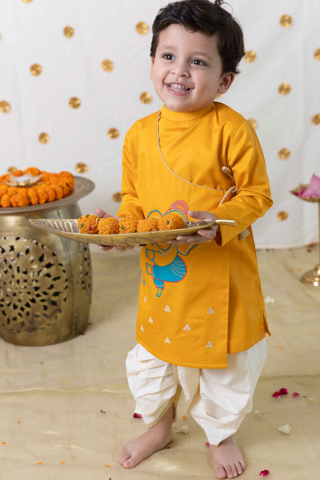 Yellow Ganesha Boy's Kurta Dhoti Set