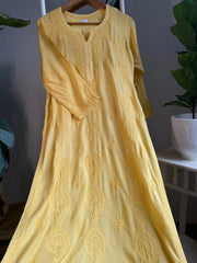Yellow Modal Chikankari Cotton Kurti