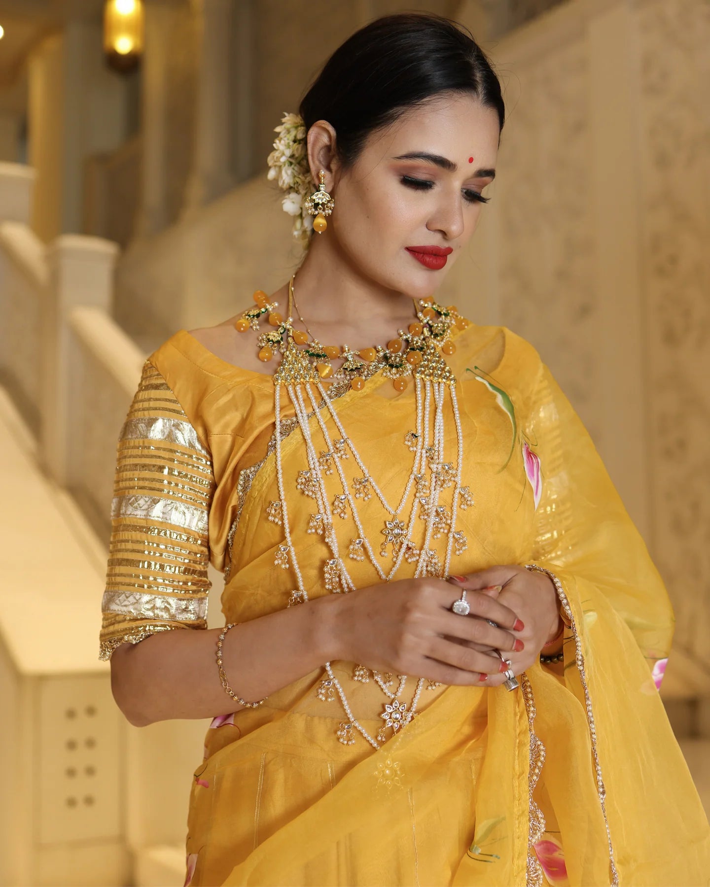 Yellow Slice Handpainted Lehenga Set with stitched blouse