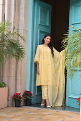Yellow mul cotton kurta