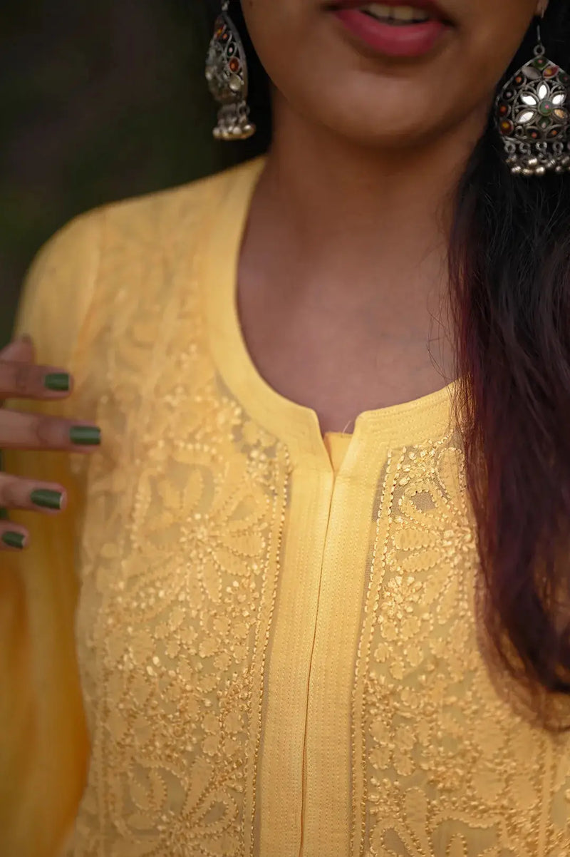 yellow embroidered kurta