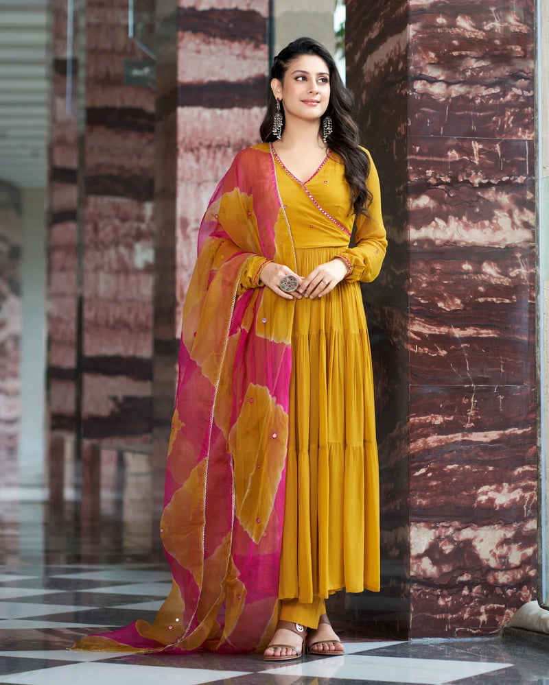 Mirror Work Embroidered Georgette Anarkali Suit Set
