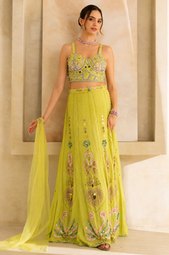 Lime Green Embroidered Lehenga Set with Dupatta