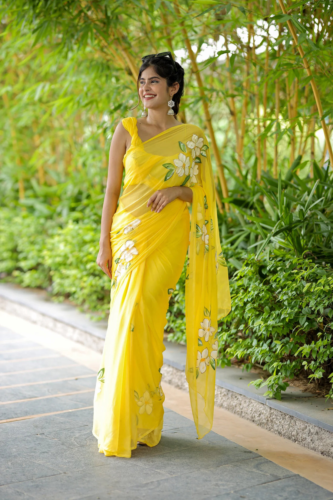Surya Gul Hand-Painted Pure Chiffon Saree