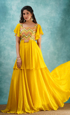 Zaara Georgette Yellow Top and Skirt Set