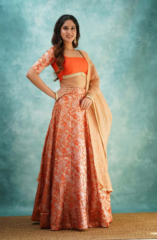 Zara Orange Crop Top and Skirt Set